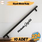 Badem10 Çubuk 10 Adet Siyah Metal Kulp (224 mm-22.4 cm) Mobilya Mutfak Çekmece Dolabı Kulpları