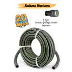 Badem10 Dokuma Ipli Bahçe Hortumu 20 Metre Dayanıklı 3 Katlı Sağlam Çeşme Su Sulama Yıkama Hortum 1/2" Inç