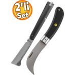 Badem10 Eğri Uçlu Aşı Bıçağı Bağ Bıçağı Çakısı + Düz Uçlu Ağaç Bağ Budama Açı Bıçak + (2'li Set)
