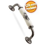 Badem10 Elcalvario 128 mm Beyaz Füme Lüks Porselen Mobilya Çekmece Dolap Kapak Kulbu