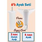 Badem10 Elista 6'lı Set Mobilya Koltuk Tv Ünitesi Yükseltici Destek Ayağı Ayakları 15 Cm Beyaz Krom