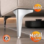 Badem10 Erk Eren (4 Adet) 13 cm Krom Gümüş Metal Mobilya Köşe Ayağı Dayanıklı Mobilya Sehpa Koltuk Ayağı - 13cm