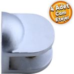 Badem10 Etejeri Metal U Tipi Vidalı Mat Krom 4 Adet Cam Ahşap Raf Tutucu