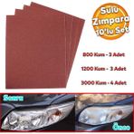 Badem10 Far Temizleme Ince Kalın Kum Kağıt El Su Zımparası Kağıdı Araç Oto Parlatma Set 800-1200-3000 Kum (10 ADET)