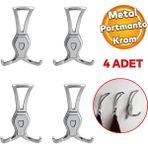 Badem10 Galata Askı Portmanto Metal Vestiyer Duvar Dolap Elbise Askısı Krom Renk Mobilya Askılığı 4 Adet