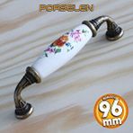 Badem10 Gerçek Porselen Kulp Çiçek Desen 96 mm Mobilya Mutfak Kulplar Dolabı Çekmece Dolap Kapak Kulpu Beyaz