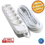 Badem10 Grup Priz 6'lı Altı Gözlü Anahtarsız Topraklı 5 Metre Seyyar Ara Kablolu Uzatma Kablolusu Altılı Piriz Kablo