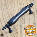Badem10 Gül Gerçek Porselen Siyah 96 mm Kulplar Mobilya Mutfak Dolabı Çekmece Dolap Kapak Kulpu Kulbu 9.6 cm
