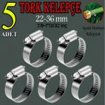 Badem10 Hortum Kelepçesi Tork Ayarlı 22X36 mm Paslanmaz Çelik Boru Metal Kelepçe Ayarlanabilir Klips 5 Adet