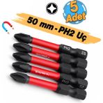 Badem10 Impact Bits Uç 50 mm Ph2 Tayvan Çeliği Mıknatıslı Yıldız Uç Manyetik 1/4" Matkap Ucu 5 cm Uzunluk - Gümüş