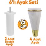 Badem10 Iron 6'lı Set Mobilya Tv Ünitesi Çekyat Koltuk Kanepe Destek Ayağı 15 cm Beyaz Ayak M8 Civatalı