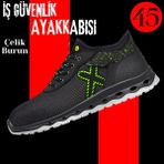 Badem10 Iş Ayakkabısı 45 Numara Çelik Demir Burunlu Inşaatçı Tekstil Güvenlik Bağcıklı Ayakkabı - Siyah