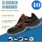 Badem10 Iş Ayakkabısı Tahıllı Deri 40 Numara Çelik Demir Burunlu Inşaatçı Tekstil Güvenlik Ayakkabı - Kahverengi - Siyah
