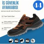 Badem10 Iş Ayakkabısı Tahıllı Deri 44 Numara Çelik Demir Burunlu Inşaatçı Tekstil Güvenlik Ayakkabı - Kahverengi - Siyah