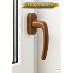 Badem10 Kahverengi PVC Pencere Kolu Pimapen Uyumlu Sağ-Sol Açılır Yedek Balkon Vidalı Plastik Kol Mekanizma