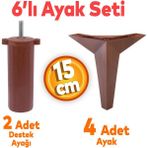 Badem10 Kale 6'lı Set Mobilya Tv Ünitesi Koltuk Kanepe Destek Ayağı 15 Cm Kahve Ahşap Desen Baza Ayakları