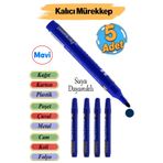 Badem10 Kalıcı Çıkmaz Koli Kalemi Suya Dayanıklı İşaretleme Markalama Mavi Kalem Metal Cam Çuval 5 ADET