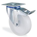 Badem10 Kama Frenli Oynak Tablalı 100x32 mm Poliamid Beyaz Burçlu Ağır Yük Tekeri
