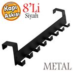 Badem10 Kapı Arkası Askılık Elbise Havlu Asma Askı Metal 8'li Tekli Oda Banyo Lavabo Kapısı Aparatı Siyah