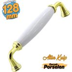 Badem10 Kapıdağı Porselen Metal Kulp 128 mm Mobilya Çekmece Mutfak Dolabı Dolap Kapak Kulpu