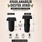 Badem10 Kare Başlı Siyah Ayarlanabilir Destek Ayağı 9.5X17 cm Sert Plastik Mobilya Dolap Masa Ayağı