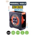 Badem10 Kaset Tipi 3x1.5 mm² 35 Metre Makaralı Uzatma Kablosu CCA 4 Prizli Termal Korumalı Dayanıklı Plastik
