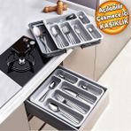 Badem10 Kaşıklık Çekmece içi Ayarlanabilir Açılabilir Bıçak Kaşık Çatal Çekmece İçi Düzenleyici Kayar Kaşıklık