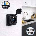 Badem10 Kauçuk Duvar Prizi Tekli Siyah 16A Dayanıklı Gövde Güvenli Elektrik Prizi İç ve Yarı Dış Mekan