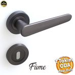 Badem10 Kayı Füme Oda Kapı Kolu Daire Rozetli Sürgülü ve Çelik Kapı Kulpu Uyumlu Sağ Sol Uygun Kolları