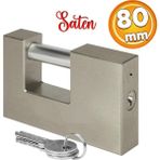 Badem10 Kepenk Işyeri Kapısı Kilidi Yassı Kayar Milli Saten Asma Kilit Kapı Emniyet 80 mm 3 Anahtarlı Metal