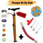 Badem10 Klasik Bisiklet Pompası ve Uç Seti El Tipi Ayak Tutamaklı Metal Boru Top Lastik Teker Şişirme Uçlu