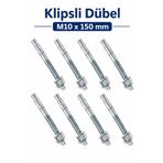 Badem10 Klipsli Dübel M10x150 mm 8 Adet Set Güçlü Tutuş Beton Tuğla Uyumlu Dayanıklı Çelik Vida