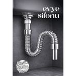 Badem10 Körüklü Lavabo Sifonu Koku Önleyici Krom Gümüş Evye Gider Borusu Sifon Hortumu Uzun 33-80 cm Uzayan
