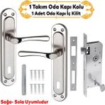 Badem10 Kumru Nikel Saten Oda Kapı Kolu + Hok ER-40 Ekstra Gömme Kilit İç Kapı Oda Kilidi Rulmanlı Köşeli 40 mm Takım