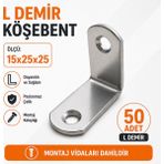 Badem10 L Demir Gönye 15X25X25 mm Oval Başlı 50 Adet Set Dayanıklı Metal Köşebent Vida Dahil Montaj Aparatı - Gri