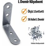 Badem10 L Demir Gönye 15X45X45 mm Oval Başlı 50 Adet Set Metal Köşebent Mobilya Raf Dolap Sabitleme Aparatı - Gri