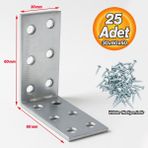 Badem10 L Demir Gönye (25 Adet) 30X60X60 mm Metal Mobilya Bağlantı Aparatı Raf Köşe Sabitleme Demiri - Metalik Gri
