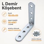 Badem10 L Demir Gönye Oval Başlı 15X55X55 mm 25 Adet Köşebent Dayanıklı Metal Raf Dolap Sabitleme Aparatı - Gri