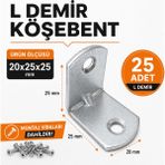 Badem10 L Demir Köşebent 20X25X25 mm Oval Başlı 25 Adet Set Güçlü Sabitleme Demiri Vida Dahil Montaj Aparatı - Gri