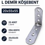 Badem10 L Demir Köşebent 20X55X55 mm Oval Başlı 25 Adet Set Mobilya Raf Sabitleme Aparatı Vida Dahil - Gri