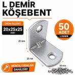 Badem10 L Demir Köşebent Oval Başlı 20X25X25 mm 50 Adet Set Dayanıklı Metal Mobilya Raf Bağlantı Aparatı - Gri