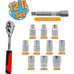 Badem10 Lokma Anahtar Takımı 12'li Set 8-10-12-13-14-15-17-19-22-24 mm Cr-V Çelik 1/2 Derin Cırcır Soket