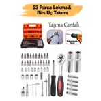Badem10 Lokma Anahtar Takımı 53 Parça Uzatma Kolu Mafsallı 1/4 Yıldız Hex Tork Düz Set Bits Uç Allen