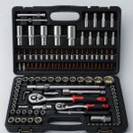Badem10 Lokma Seti 108 Parça 1/2'' 1/4'' Cr-V Çelik 6 Köşe Lokma Anahtar Takımı Profosyonel Tamir Seti - Metalik Gri
