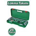 Badem10 Lokma Takımı Cırcırlı 1/2 Somun Sıkma 25 Parça T Kolu Seti Dayanıklı Çelik El Aletleri