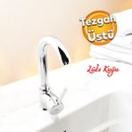 Badem10 Lüks Kuğu Batarya Duş Bulaşık Musluğu Lavabo Banyo Mutfak Bataryası Mermer Üstü Çift Su Girişli - Krom