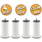 Badem10 M8 Civatalı İnce Diş Beyaz Metal 12 cm 4 Adet Mobilya Baza Metal Kanepe Koltuk Destek Ayağı