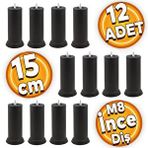 Badem10 M8 Civatalı İnce Diş Siyah 15 cm 12 Adet Mobilya Baza Metal Kanepe Koltuk Destek Ayağı