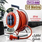 Badem10 Makaralı Seyyar Kablo Kapaklı 4 Prizli Metal Uzatma Kablosu 3x1.5 mm CCA Kablo 50 Metre