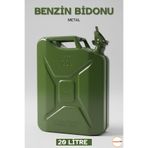 Badem10 Metal Akaryakıt Bidonu 20 Litre Yeşil Benzin Mazot Doldurma Taşıma Depolama Dayanıklı Metal Bidon